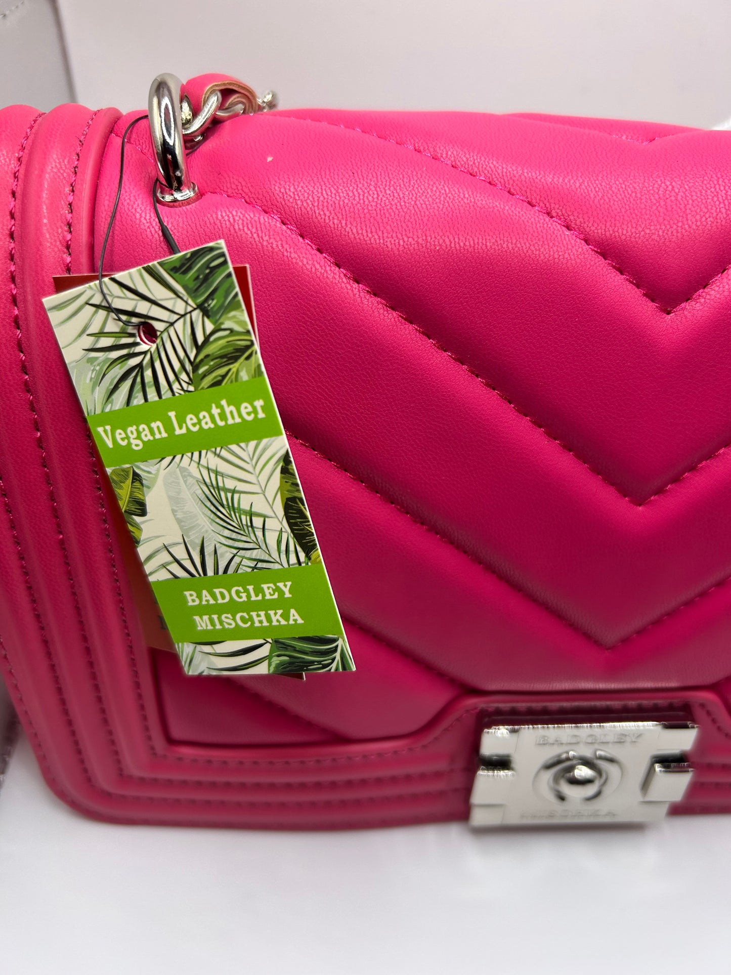 Badgley Mischka Hot Pink V-Quilted Crossbody with Frame – One Size