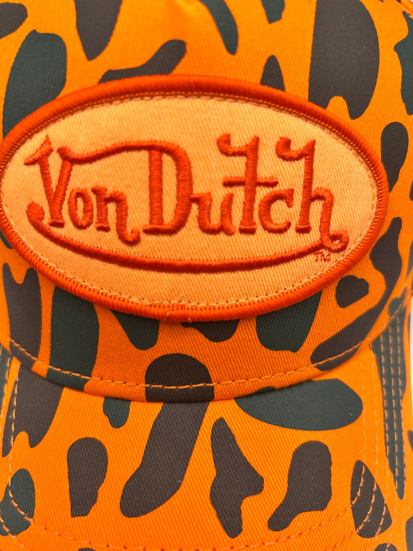 Von Dutch Trucker Hat – Orange with Leopard Print | Retro Y2K Streetwear