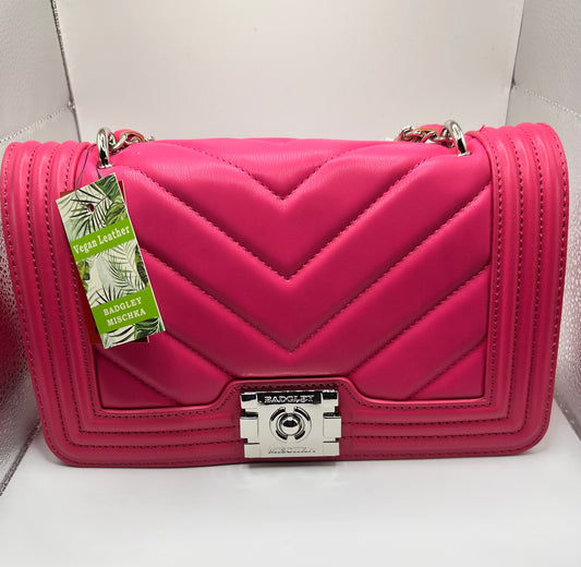 Badgley Mischka Hot Pink V-Quilted Crossbody with Frame – One Size